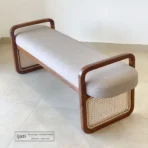 Bangku Ujung Ranjang Mid-Century Aksen Anyaman Rotan