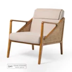Armchair Mid-Century Modern Kayu Jati dengan Aksen Rotan