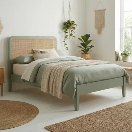 Dipan Minimalis Japandi Rotan Warna Sage Green Aesthetic untuk Kamar Kos