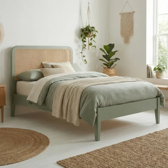 Dipan Minimalis Japandi Rotan Warna Sage Green Aesthetic untuk Kamar Kos