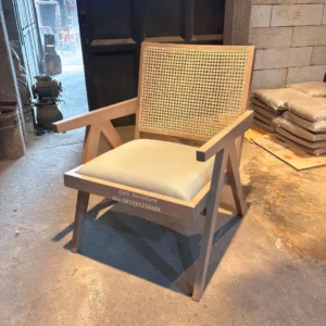 Kursi Armchair Minimalis Kayu Jati Kombinasi Rotan - Kursi Cafe Resto