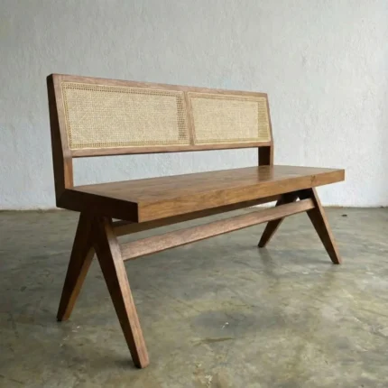 Bench Kayu Jati Kombinasi Rotan Alami - Kursi Tunggu Estetik Gaya Japandi & Vintage
