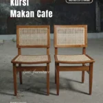 Kursi Makan Minimalis Japandi Sandaran Rotan - Finishing Natural Melamine