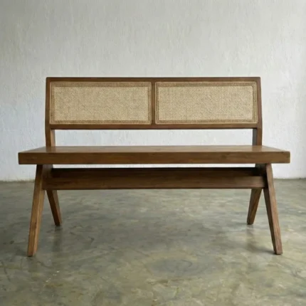Bench Kayu Jati Kombinasi Rotan Alami - Kursi Tunggu Estetik Gaya Japandi & Vintage