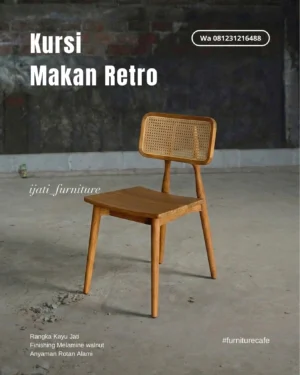 Kursi Cafe Kayu Jati Solid Anyaman Rotan - Desain Retro Estetik