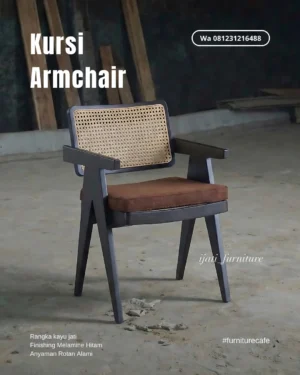 Kursi Makan Villa & Hotel: Armchair Jati Kombinasi Rotan Finishing Hitam