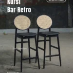 Kursi Bar Retro Kayu Jati Kombinasi Rotan - Bar Stool Cafe & Resto