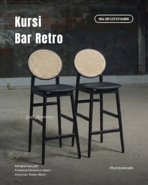 Kursi Bar Retro Kayu Jati Kombinasi Rotan - Bar Stool Cafe & Resto