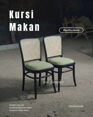 Suplier Kursi Restoran Rangka Jati Kuat - Desain Klasik Modern Sandaran Rotan (Black Series)