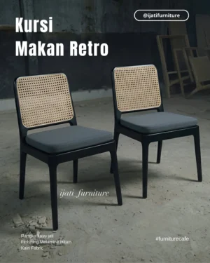 Suplier Kursi Makan Untuk Cafe - Rangka Jati Solid Finishing Black Doff