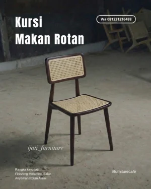 Kursi Cafe Kayu Jati Sandaran Rotan Alami - Model Minimalis Vintage Finishing Salak