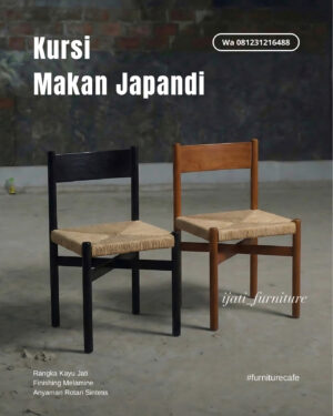 Kursi Cafe Kayu Jati Japandi Anyaman Rotan - Supply Furniture Restoran & Villa