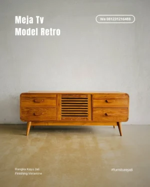Meja TV Kayu Jati Minimalis Model Retro Modern Aesthetic