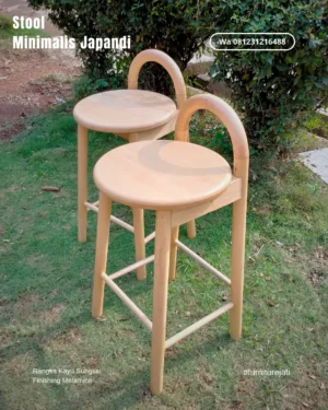 Kursi Bar Kayu Unik Japandi Minimalis Kayu Sungkai - High Stool Estetik