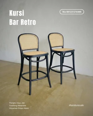 Kursi Bar Kayu Jati Retro Minimalis Kombinasi Anyaman Rotan Alami
