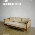 Sofa 3 Seater Mid Century Kayu Jati Kombinasi Rotan Jepara