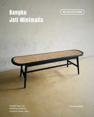 Bangku Kayu Jati Minimalis Kombinasi Anyaman Rotan Alami