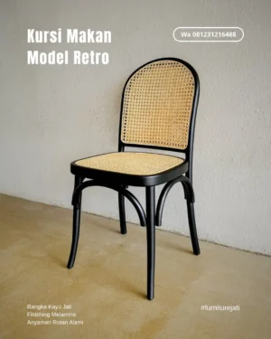 Kursi Makan Kayu Jati Minimalis Model Retro Kombinasi Rotan Alami