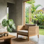 armchair jati minimalis kombinasi anyaman rope