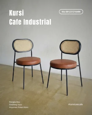 Kursi Cafe Industrial Besi Kombinasi Anyaman Rotan Alami