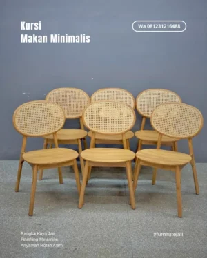 Kursi Makan Kayu Jati Minimalis Kombinasi Anyaman Rotan Alami