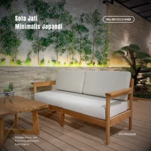 Kursi Sofa Kayu Jati Minimalis Modern Model Japandi 2 Seater
