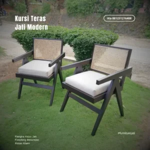 Kursi Teras Kayu Jati Minimalis Kombinasi Rotan Alami Modern