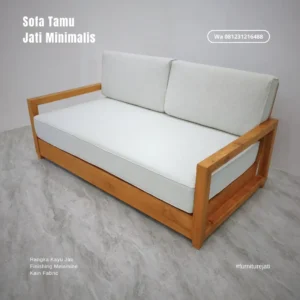 Kursi Sofa Minimalis Kayu Jati Modern 3 Seater, Sofa Tamu Jati