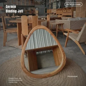 Cermin Dinding Minimalis Kayu Jati - Desain Asimetris Modern